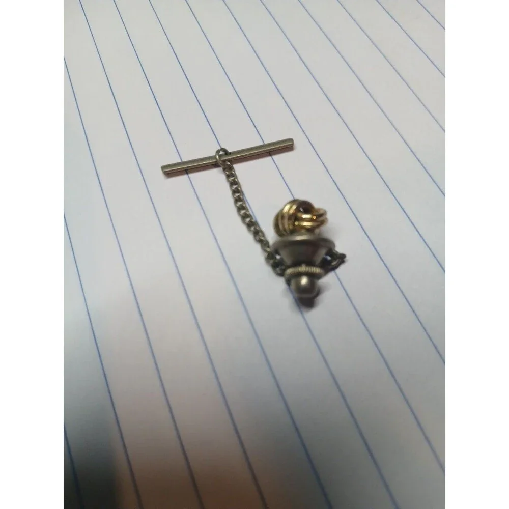 VTG Brass Embossed Gold MCM Love Knot Tie Tac Hat Lapel Chain Pin Retro 60s 70s